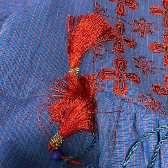 Ethnic by Outfitters Fusion Tunic Dress blue with tassels Sz XS/ S - Picture 12 of 13